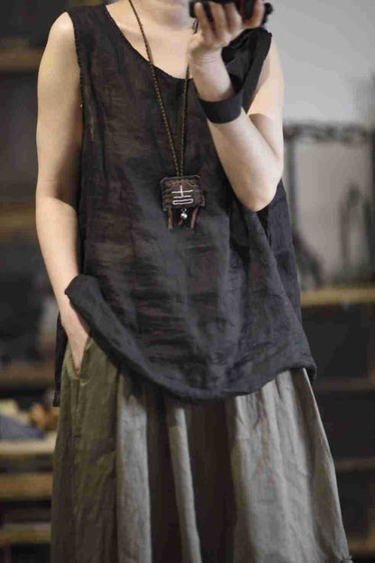 2025 23/3 minor, literary and simple spring and summer ramie light hand-sewn thread pullover vest