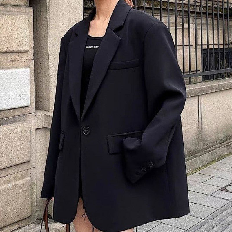 maoxiangshop-shop buisnesscore outfit women Black Small Suit Jacket for Women Spring and Autumn New Mid-Length Design Fashionable Temperament Casual Small Suit Jacket