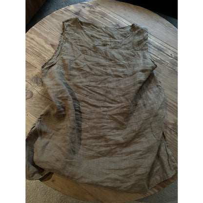 2025 23/4 Wo Wu, Literary Retro Linen Crew Neck Pullover Vest