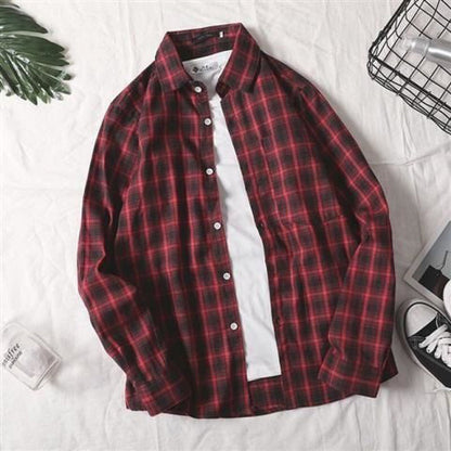 maoxiangshop-shop men fall outfits casual Colorful Plaid Couple Plaid Shirt Coat Long-Sleeved Shirt Youth Korean Casual Student Handsome Men's Shirt