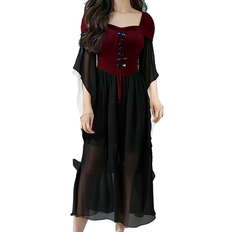 maoxiangshop Dress to Impress 2024 New Women's Halloween Witch Bandage Large Swing Dress