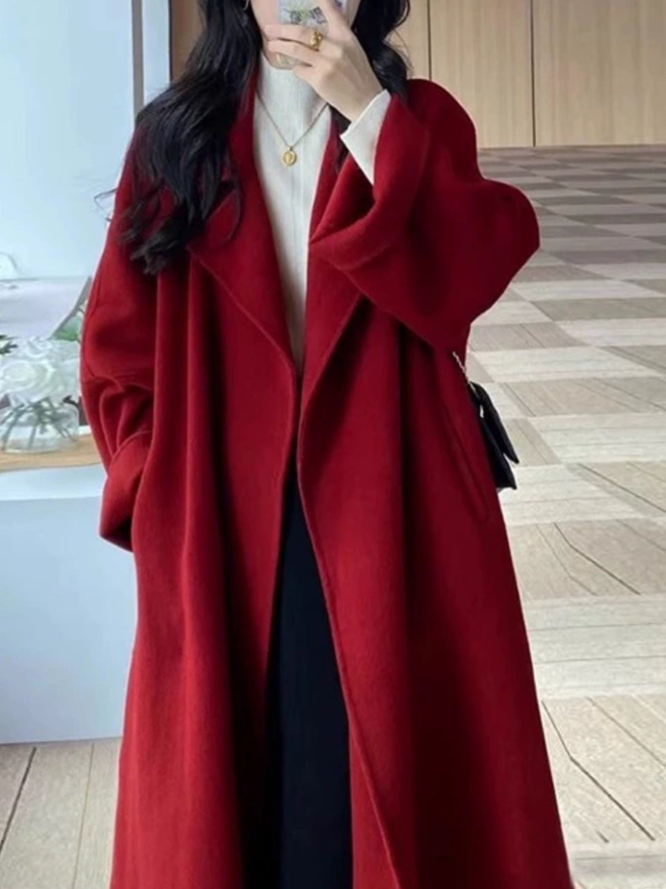 maoxiangshop barn jacket outfits Red Woolen Coat Women's Mid-Length 2024 Spring and Autumn New Loose Woolen Coat