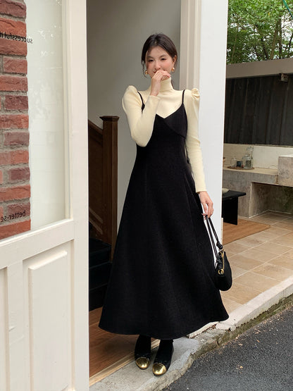 2025 popular autumn and winter new Korean version temperament versatile velvet suspender dress suspender long dress 88139