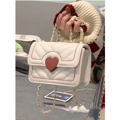 MAOXIANGSHOP 2025 Japanese ins white small bag female new student oblique span bag love contrasting color diamond chain portable small square bag