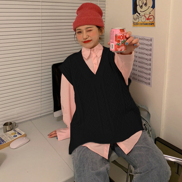 maoxiangshop 2000s fashion Autumn 2024 New Korean Style Loose All-Match Sweater Waistcoat Trendy Fashionable Outerwear Knitted Vest for Women