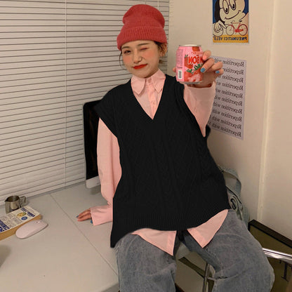 maoxiangshop 2000s fashion Autumn 2024 New Korean Style Loose All-Match Sweater Waistcoat Trendy Fashionable Outerwear Knitted Vest for Women