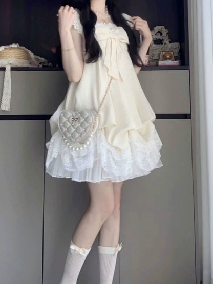 Ancient bud skirt  summer new sweet and cute gentle wind flying sleeves lace splicing bud skirt