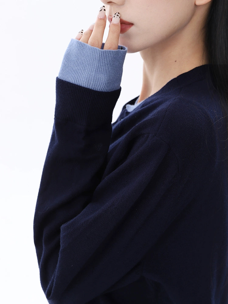 autumn and winter fake two-piece design wool knitted sweater fashion high-end slim-fitting front shoulder long-sleeved top women