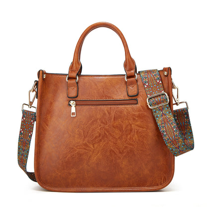 MAOXIANGSHOP Hot trade bag women's popular new women's bag 2025 retro tote bag single shoulder casual simple wide shoulder strap messenger bag