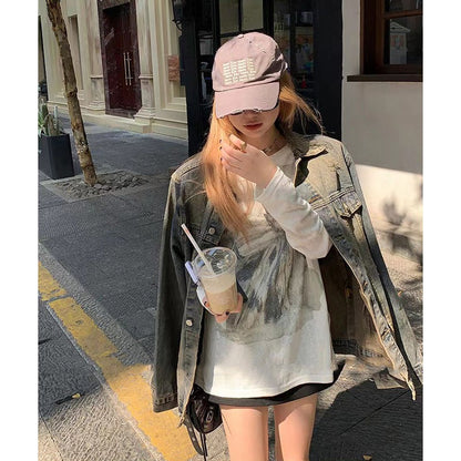 maoxiangshop 2000s fashion Spring and Autumn Women's Clothing New Japanese and Korean Hot Girl Fashion Casual Loose Lazy Style Long Sleeve Blouse T-shirt Top