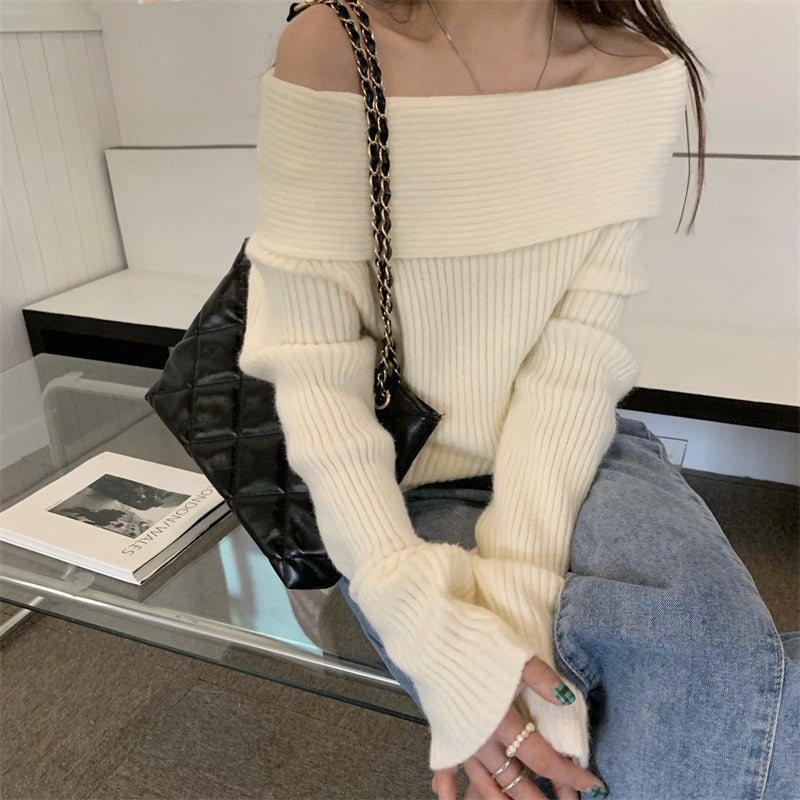 maoxiangshop-shop fashion outfits off-Shoulder off-Shoulder Sweater Women's Clothing Autumn and Winter New High-Grade Wear Sweater Women's Bottoming Underwear