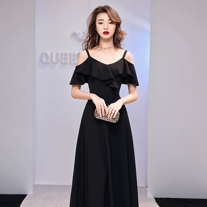 2025 Black evening dress skirt women can usually wear banquet temperament high-end light luxury niche  long style advanced sense art test
