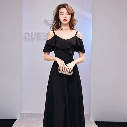 2025 Black evening dress skirt women can usually wear banquet temperament high-end light luxury niche  long style advanced sense art test