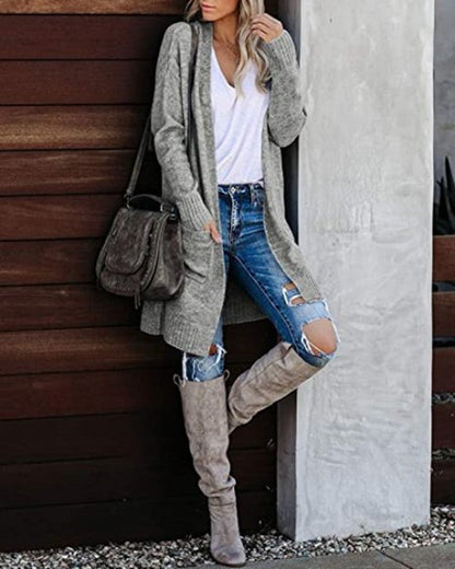 maoxiangshop 2000s fashion Fall 2024 Women's Knitted Pocket Cardigan Long Sleeve Casual Knitted Loose Sweater Sweater Coat for Women