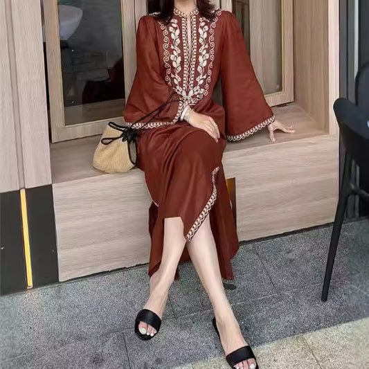2025 Early Autumn Hepburn Elegant Loose Niche Design  Retro Printed Dress Femininity Muse Fan Yujie