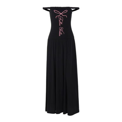 women's clothing summer new temperament butterfly letter printing black waist slim dress dress female