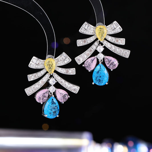 2025 light luxury bow water drop high-end earrings s925 silver needle heavy industry luxury long light luxury earrings