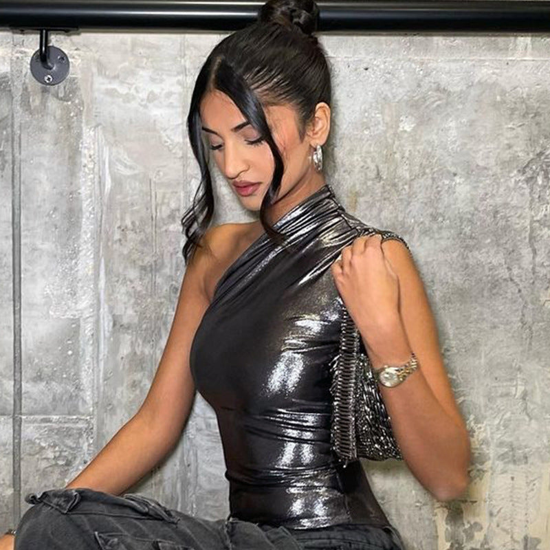 maoxiangshop outfit inspo Women's 2024 Autumn Sexy Imitation Pu Slim Sleeveless All-Match Jumpsuit Women's Jumpsuit