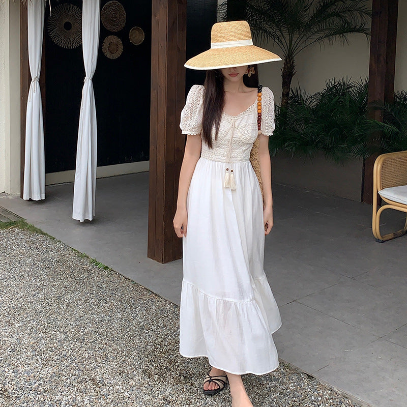 2025 popular summer dress new Korean version high waist short sleeve temperament dress vacation style long dress children 88087