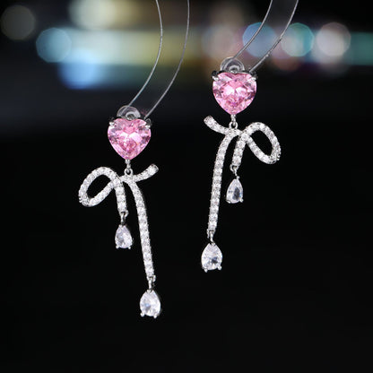 2025 Light luxury super fairy sweet love bow temperament earrings s925 silver needle micro-inlaid zircon fashion high-end earrings