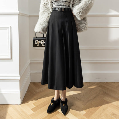 maoxiangshop church outfit Large Swing Slimming Woolen Long Skirt 2024 Winter New High Waist Mid-Length Pleated Skirt