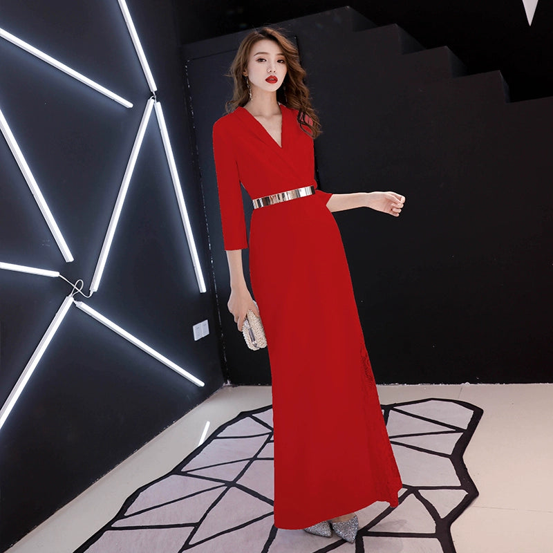White high-end banquet evening dress dress women's simple, generous and noble long high-end textured temperament celebrity dress