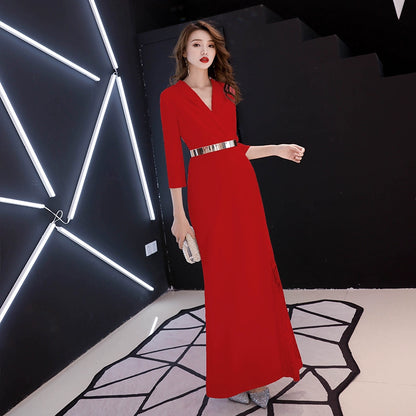 White high-end banquet evening dress dress women's simple, generous and noble long high-end textured temperament celebrity dress