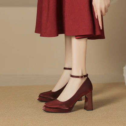 2025 8126-1 Suede Mary Jane Shoes Women's 2025 Women's Winter New Square Head Thick Heel Single Shoes Waterproof Table High Heels Women