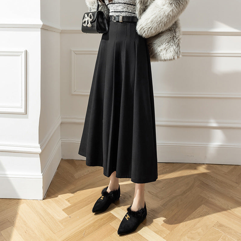maoxiangshop church outfit Large Swing Slimming Woolen Long Skirt 2024 Winter New High Waist Mid-Length Pleated Skirt