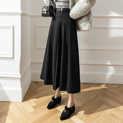 maoxiangshop church outfit Large Swing Slimming Woolen Long Skirt 2024 Winter New High Waist Mid-Length Pleated Skirt