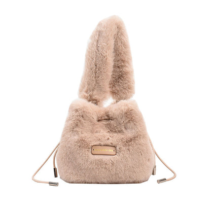 MAOXIANGSHOP 2025 autumn and winter new imitation rabbit fur pumping social worker handbag soft and simple bucket bag chain messenger bag bag