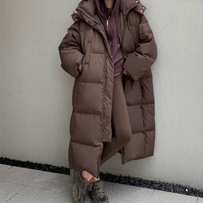 maoxiangshop 2000s fashion 2024 Winter Fashion New Maillard Mid-Length over-the-Knee Cotton-Padded Coat Women's Hooded Loose Warm Coat Fashion