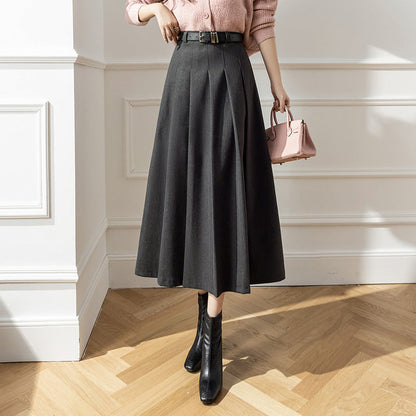 maoxiangshop church outfit Large Swing Slimming Woolen Long Skirt 2024 Winter New High Waist Mid-Length Pleated Skirt