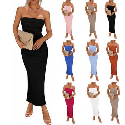 maoxiangshop 2024 Women's Clothing Spring and Summer Side Slit Tube Top Tight Pit Dress