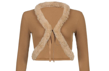 maoxiangshop 2000s fashion Fashionable Autumn Sexy Women's Top High-Grade New Furry Lace-up Pit Cardigan Short V-neck Slim Knit