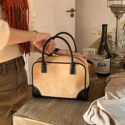 MAOXIANGSHOP 2025 Pillow bag women's 2025 summer niche blogger women's bag suede contrasting handbag crossbody Boston bag