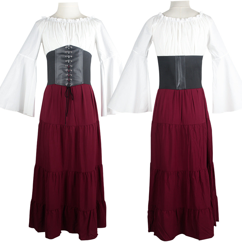 maoxiangshop group halloween costumes New Party Bell Sleeve Long Sleeve Dress Cos Women Renaissance Medieval Clothing