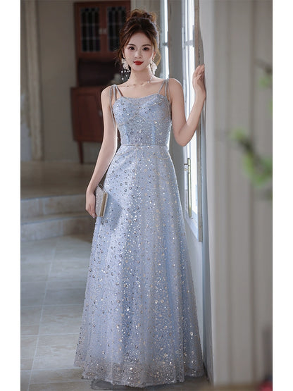 suspender evening dress women's  new high-end sequins banquet elegant dress high-end light luxury niche