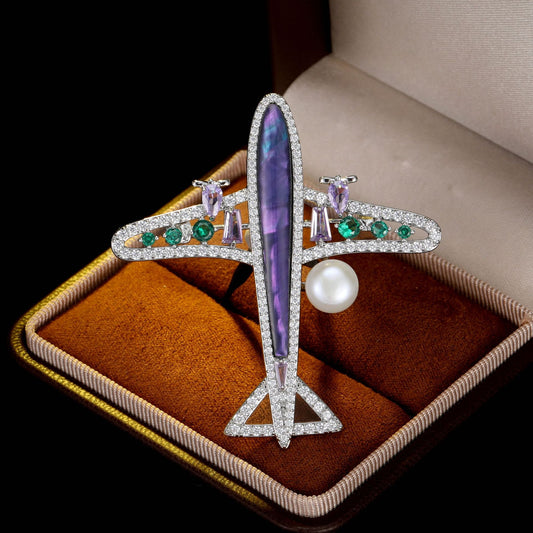 2025 High-end zircon light luxury space shuttle personalized creative brooch men and women the same fashion blazer accessories tide