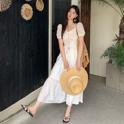 2025 popular summer dress new Korean version high waist short sleeve temperament dress vacation style long dress children 88087