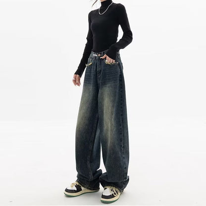 2000s fashion Spring and Summer New Jeans Women's High Waist Slimming Straight Loose American Retro High Street Casual Pants Wide Leg Pants Pants