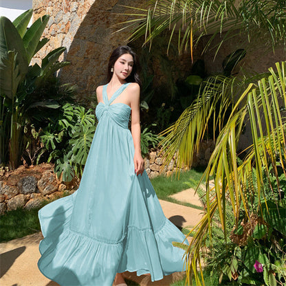 2025 temperament beautiful neck sling dress fairy summer high atmosphere seaside vacation beach dress