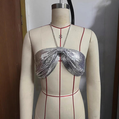 2025 Q4992Y  New new rhinestone inlaid diamond cloth metal chain sexy neck top chest vest real shot