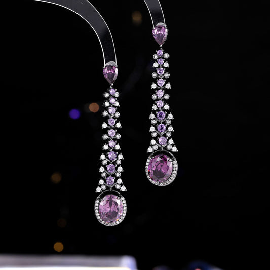 2025 luxury heavy industry zircon earrings women's s925 silver needle high-end long dress dinner bride earrings women