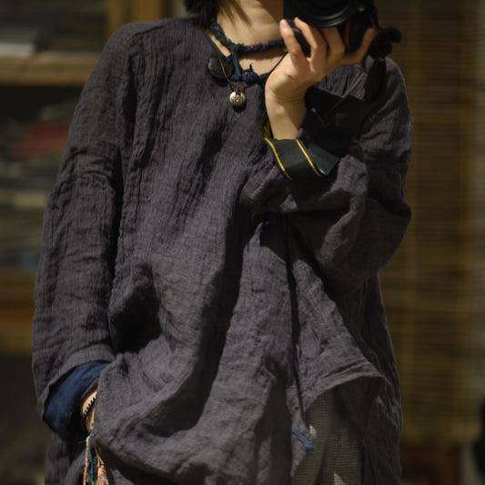 2025 25/2 SN122 retro texture linen handmade buckle three-dimensional robe