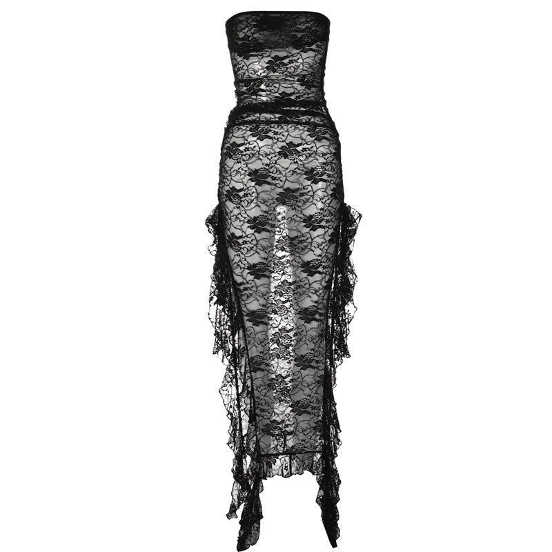 American women's clothing new spring and summer hot sale slim back sexy lace slim slit dress