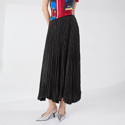 skirt summer women's A-shaped skirt high-end drape elastic waist thin big pendulum fashionable versatile pleated long skirt