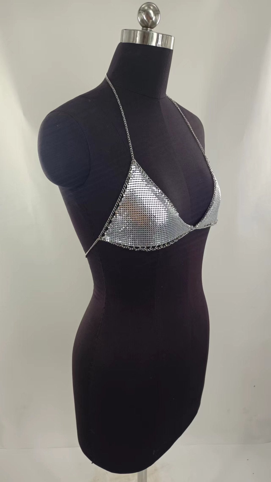 2025 MW3168  vest sexy bright diamond sequined metal chain splicing neck V-neck halter chest wrap small vest