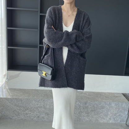 maoxiangshop discover style ideas Women's V-neck Cardigan Coat, Long Sleeve Loose Wool Lazy Sweater