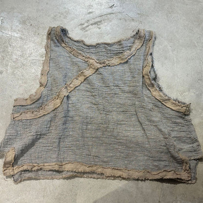 2025 24/4 SN49 Chan, literary and leisure short burr edge contrasting color-dyed linen splicing sleeve vest